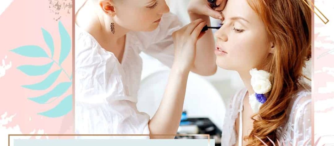 Makeup artist applying makeup to a woman at Austin Kade Academy, East Idaho.